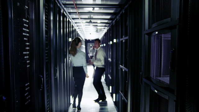 IT engineers working in a data center