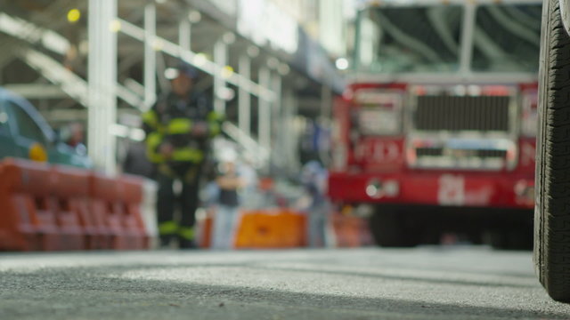Fire crews respond to an emergency call in a district of Manhattan
