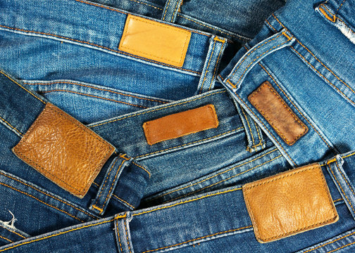 Jeans with leather label texture and background