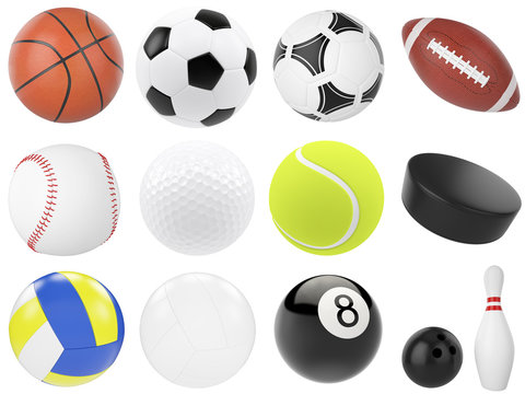 3d illustration set of sports balls