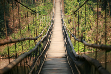 Hanging wooden bridge