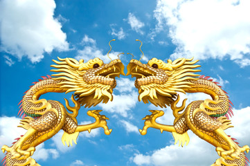 golden Chinese dragon on sky