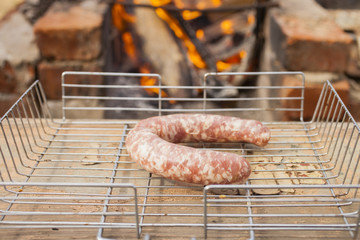 the meat sausage lies on a lattice