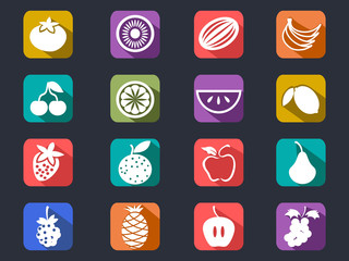 fruit flat icons set with long shadow