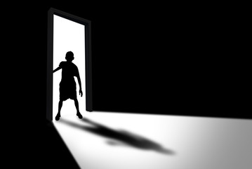 Kid Enters Dark Room Concept of Unknown and Fear