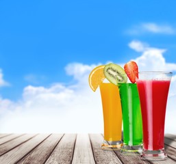 Soft. A Row of colorful juices