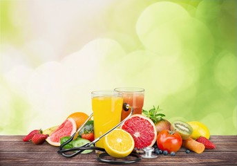 6474. Fresh vegetable juices on wood plant 6474