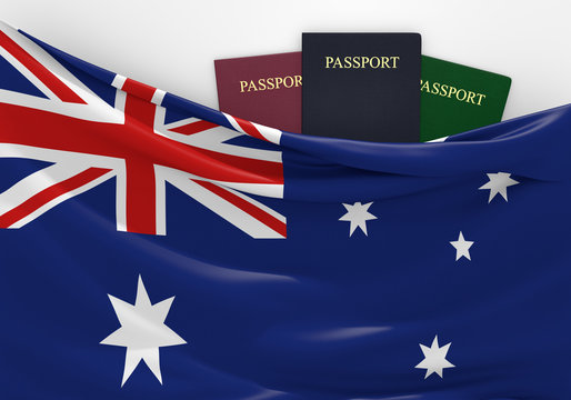 Travel and tourism in Australia, with assorted passports