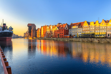 Naklejka premium Morning view on Gdansk old town from waterfront