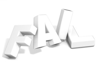 Fail concept. White letters isolated over white background. 3D