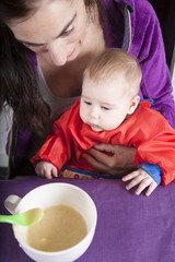 mom and baby eating