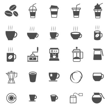 Coffee icons on white background