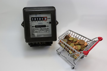 shopping cart full of European currencies and the electricity me