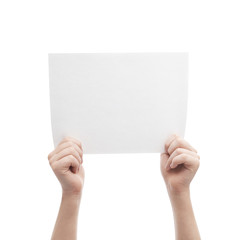 Obraz premium Two hands holding A4 sheet of paper