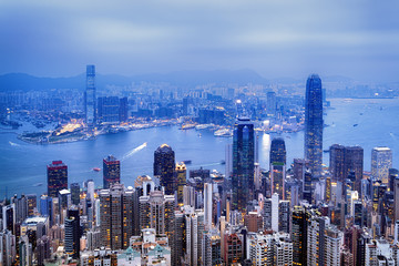 Fototapeta na wymiar Hong Kong skyline view from the Victoria Peak.