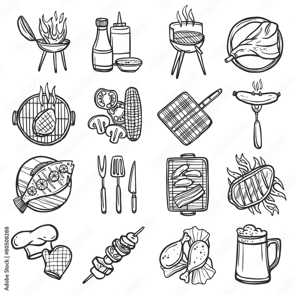 Poster Bbq Grill Icons Set