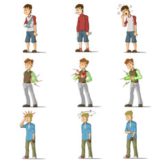Medicine disease man flat characters set