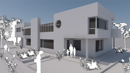 Edificio residenziale 3D bianco