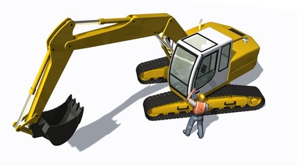 Naklejka premium Excavators and construction worker isolated on white background