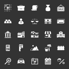 Mortgage and home loan icons on gray background