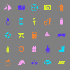 Camping necessary color icons on gray background