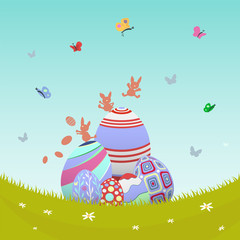 Easter vector with eggs in meadow