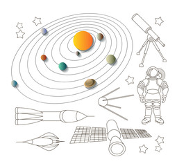 Space icons and solar system