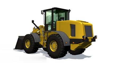 Wheel loader bulldozer isolated on white background