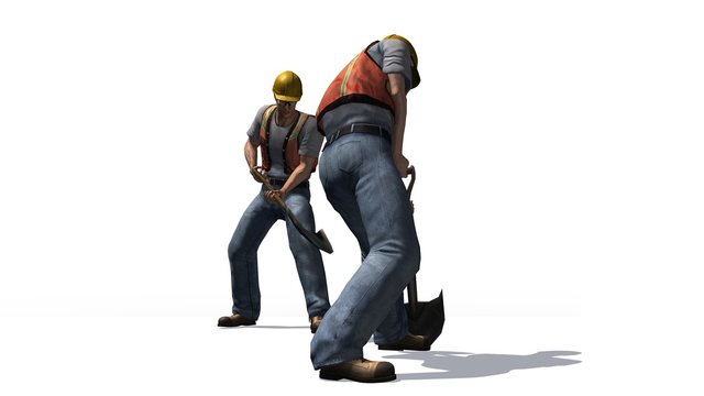 Construction worker with helmet and shovel