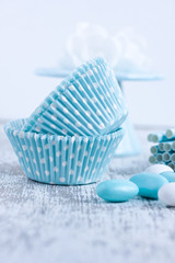 baking cake cups with sugar coated candy
