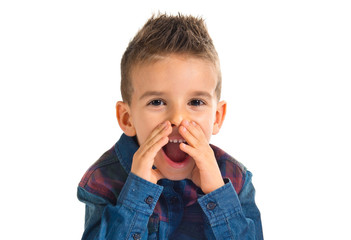 Kid shouting over white background