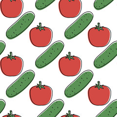 Seamless background with tomatoes and cumbers