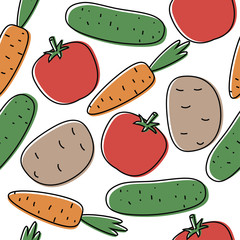 Seamless background with tomatoes,cumbers, potatoes and carrots