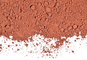 Heap of cocoa powder on a white