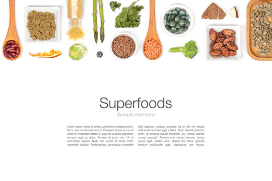 Various Superfood On White Background Top View