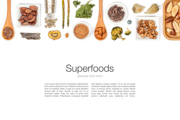 various superfood on white background top view