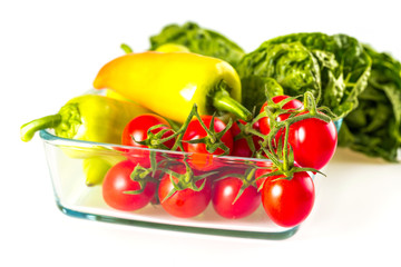 bunch of vegetables in the glass jar