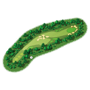 Vector Golf Course Hole Aerial Isometric View