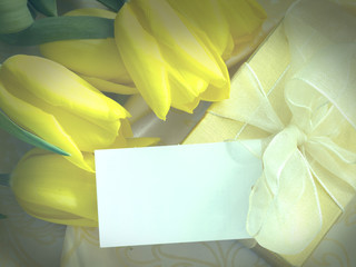 vintage greeting card with yellow tullips