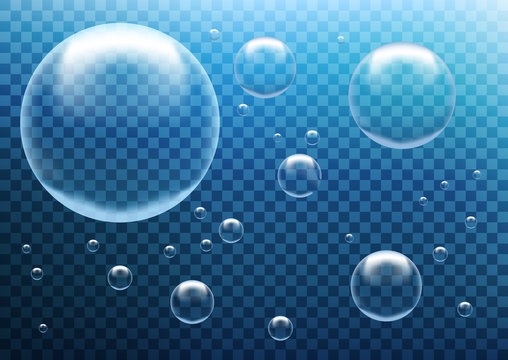 Round transparent clean realistic water bubbles