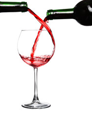 Two bottles of red wine and one glass