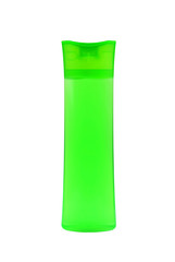 Green shampoo bottle, isolated on white background