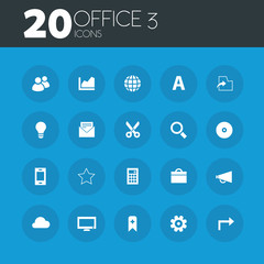 Office 3 icons on round blue buttons