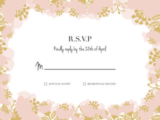Fototapeta na wymiar RSVP wedding card with flower frame. Vector design.