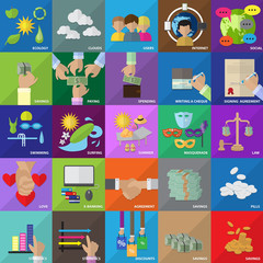 Flat Icons Set: Vector Illustration, Graphic Design. Collection Of Colorful Icons. For Web, Websites, Print, Presentation Templates, Promotional, Mobile Applications And Promotional Materials