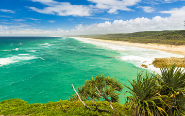 Beautiful endless Australian beach on Stradbroke Island, Queensland
