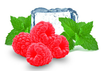 raspberries with mint and ice