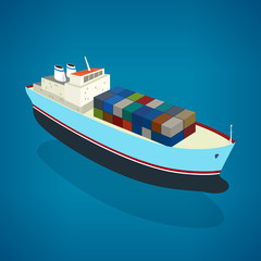 Isometric container ship on the water
