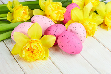 Easter eggs with Yellow narcissus