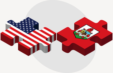 USA and Bermuda Flags in puzzle